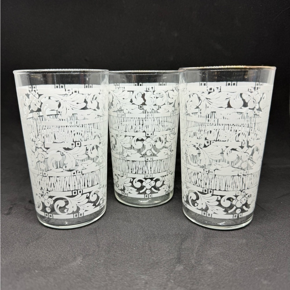Vintage Anchor Hocking 10oz Chantilly White 22K Gold Rim Glasses Set of 3